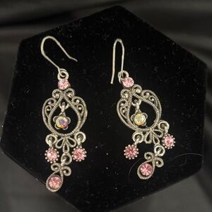 Vintage-Inspired Pink Crystal Drop Earrings